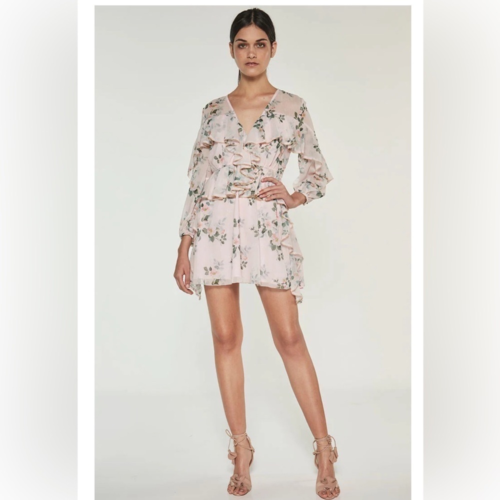 La Maison Talulah wild Thyme pastel pink floral mini dress M - Picture 1 of 12